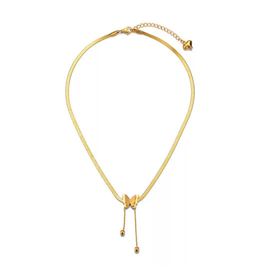 Gold Butterfly Snake bone Necklace
